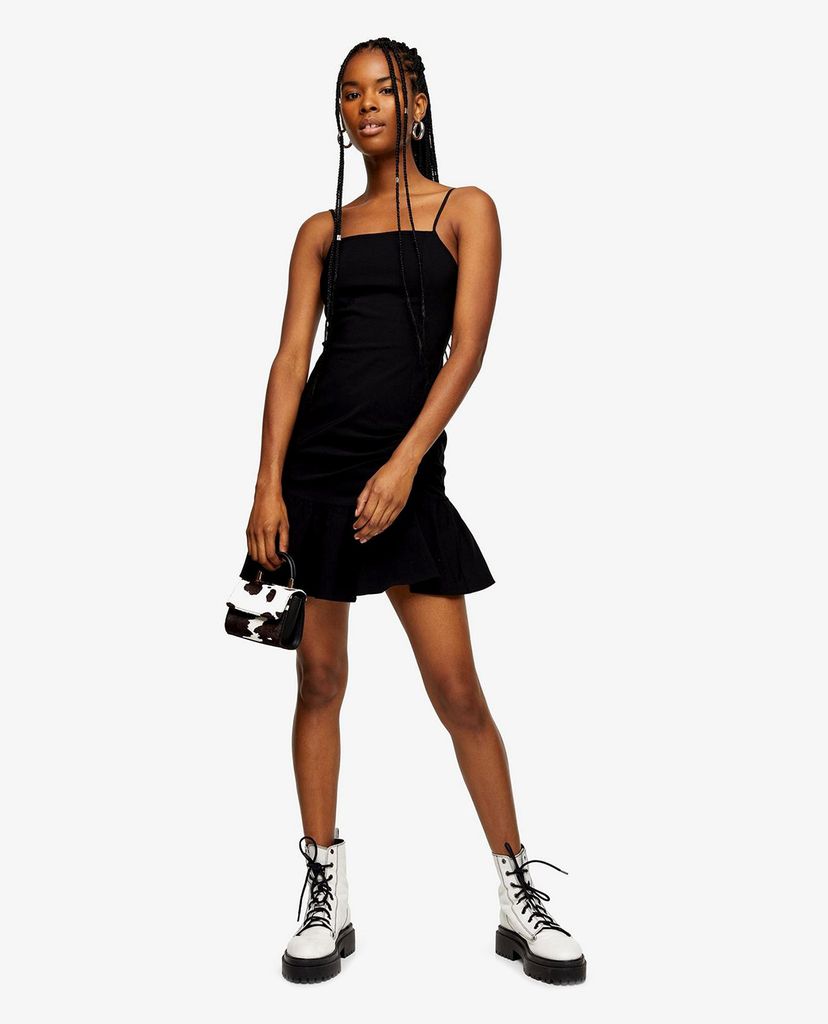 TOPSHOP - Đầm mini hai dây Black Stretch Frill