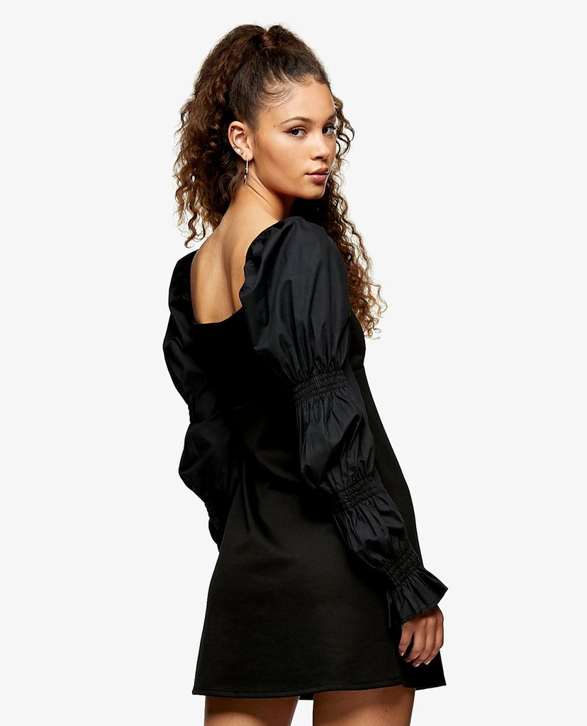 TOPSHOP - Đầm mini cổ vuông tay phồng Black Sleeve Detail Tea Jersey