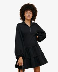 TOPSHOP - Đầm mini tay dài phối khóa zip Black Peplum Sweatshirt