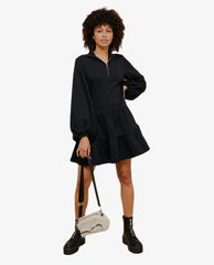 TOPSHOP - Đầm mini tay dài phối khóa zip Black Peplum Sweatshirt