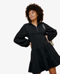 TOPSHOP - Đầm mini tay dài phối khóa zip Black Peplum Sweatshirt