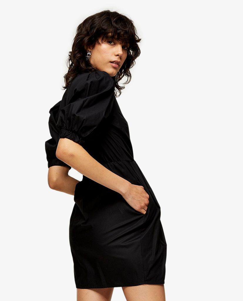TOPSHOP - Đầm mini cổ V tay phồng Ruched