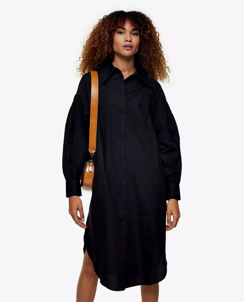 TOPSHOP - Đầm midi sơ mi tay dài Black Technical