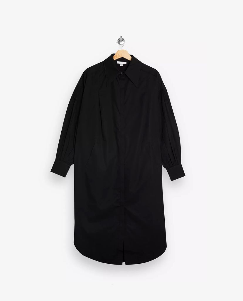 TOPSHOP - Đầm midi sơ mi tay dài Black Technical