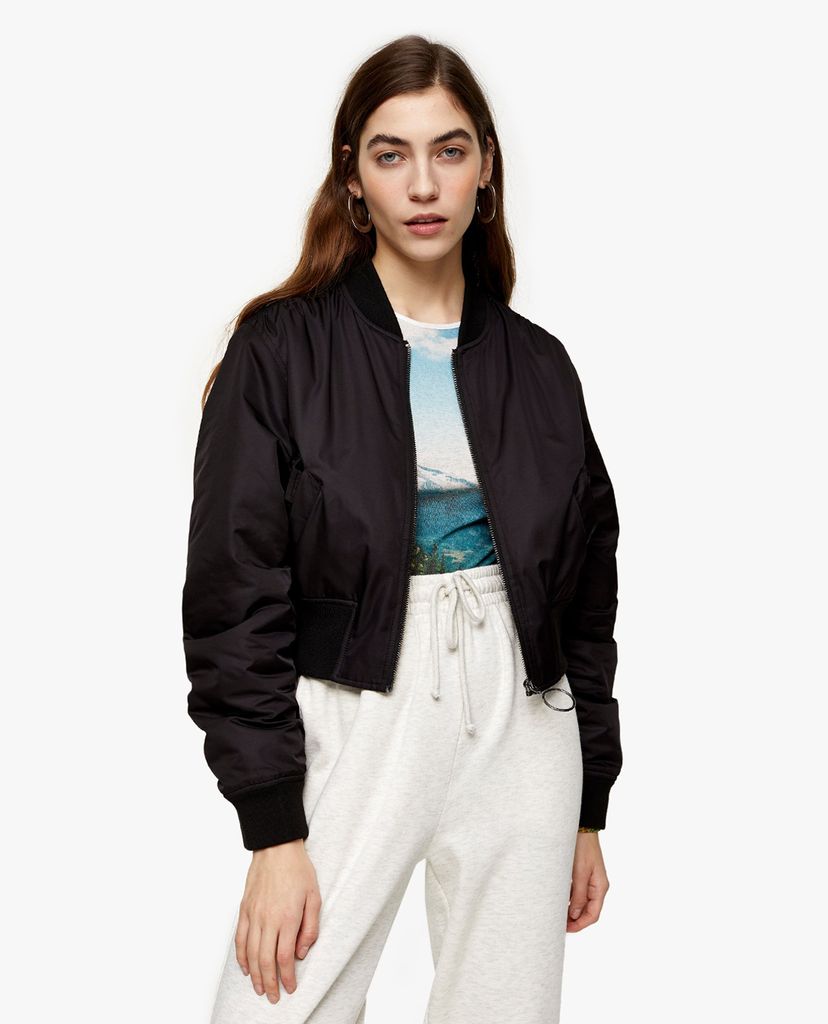 TOPSHOP - Áo khoác bomber nữ Black Cropped