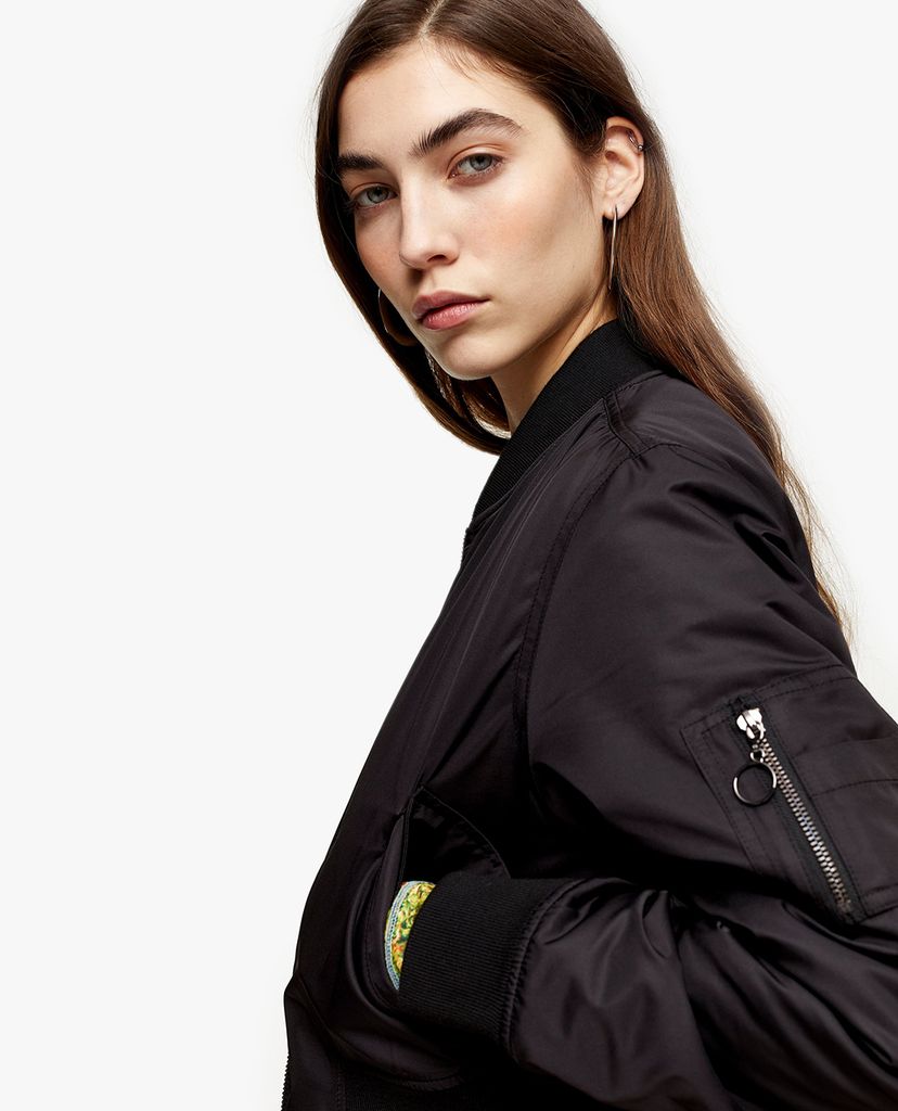TOPSHOP - Áo khoác bomber nữ Black Cropped