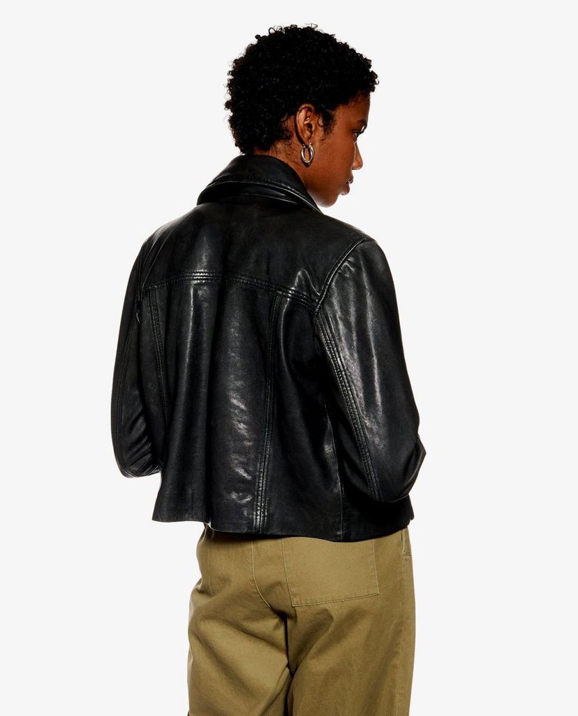 TOPSHOP - Áo khoác da nữ cổ bẻ Black Leather Biker