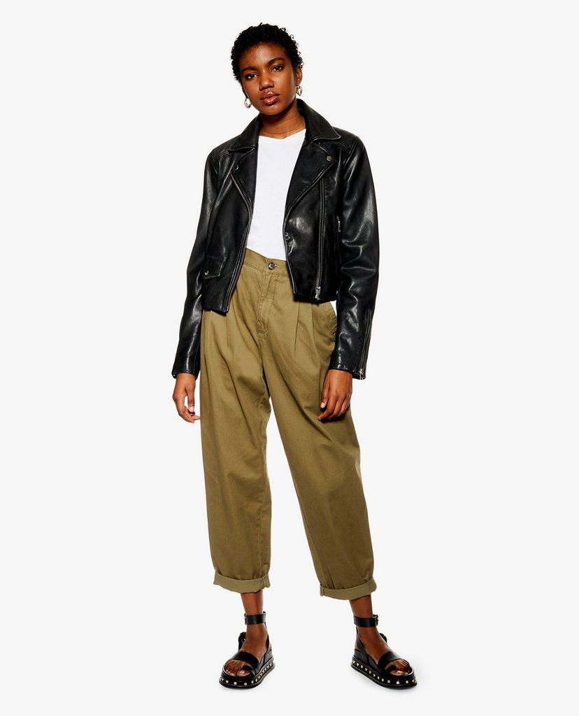 TOPSHOP - Áo khoác da nữ cổ bẻ Black Leather Biker