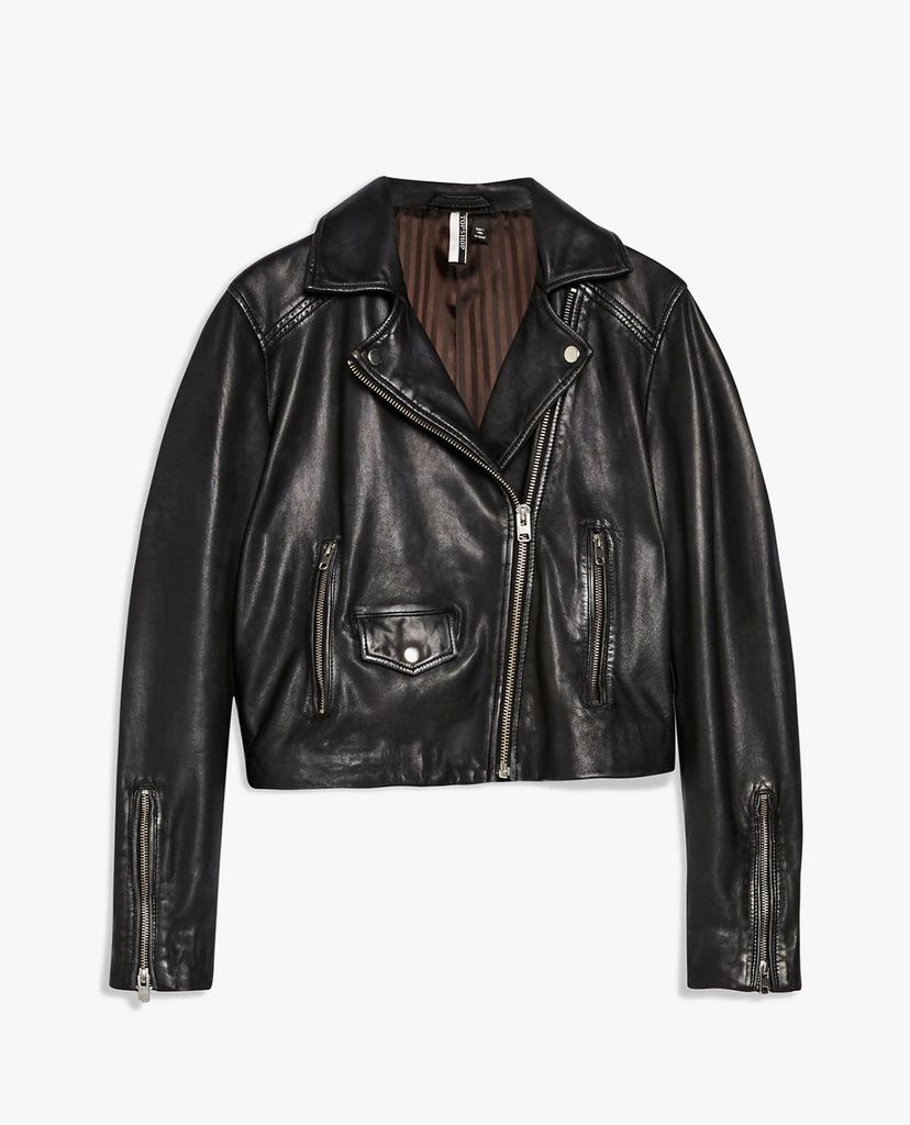 TOPSHOP - Áo khoác da nữ cổ bẻ Black Leather Biker