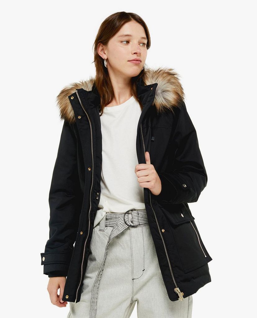 TOPSHOP - Áo khoác nữ phối lông Black Hooded Padded Parka