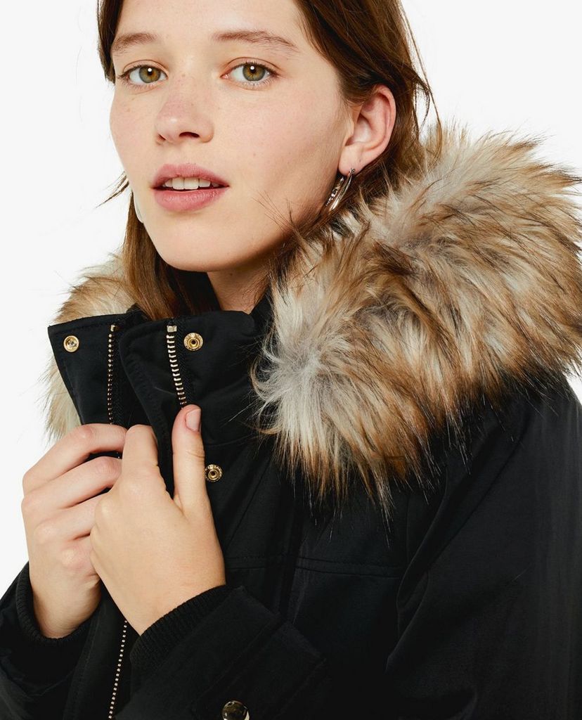 TOPSHOP - Áo khoác nữ phối lông Black Hooded Padded Parka