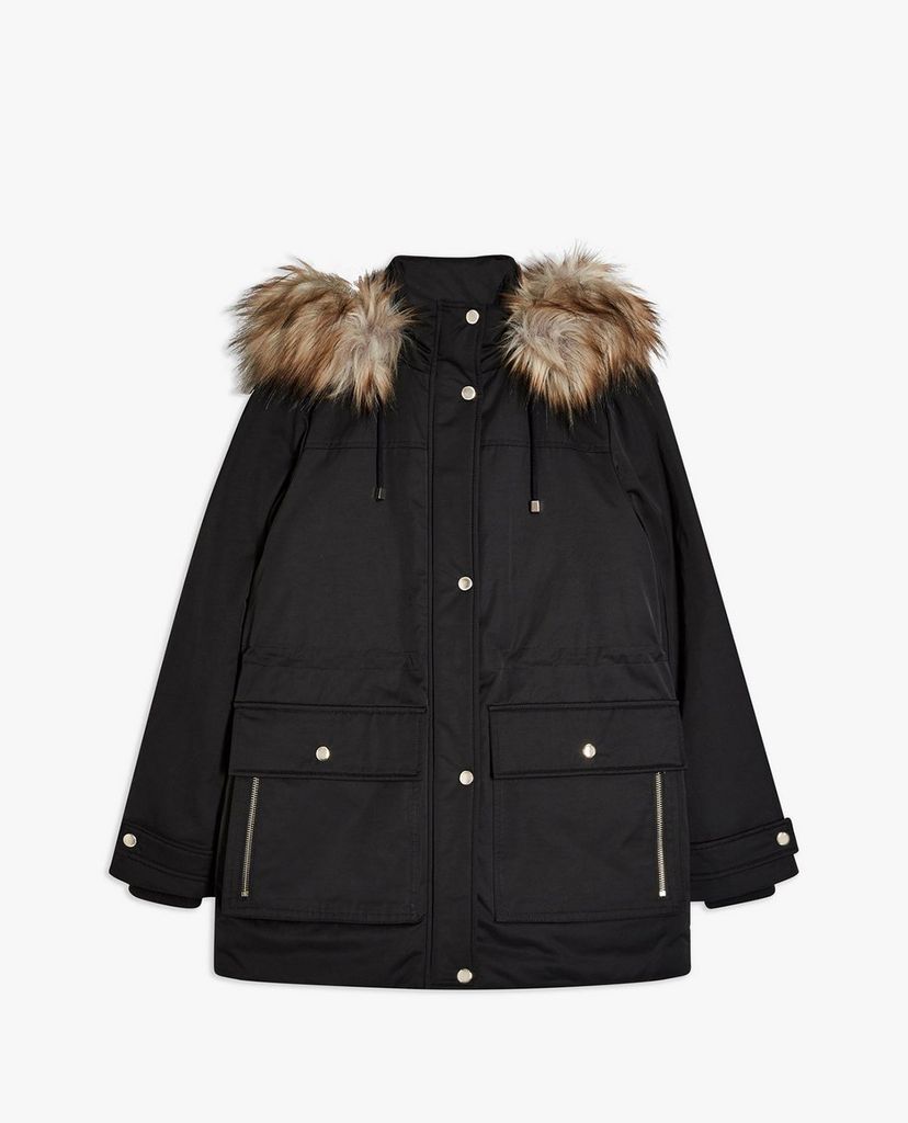 TOPSHOP - Áo khoác nữ phối lông Black Hooded Padded Parka