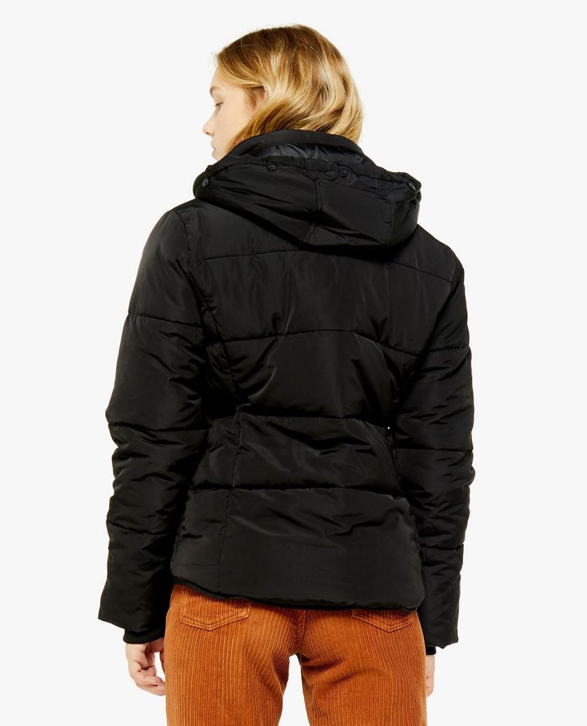 TOPSHOP - Áo khoác nữ phối lông Black Detachable Faux Fur Hooded Padded Puffer