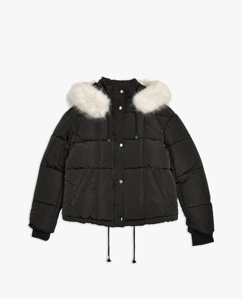 TOPSHOP - Áo khoác phao nữ cổ bẻ phối lông thời trang