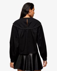 TOPSHOP - Áo kiểu nữ cổ tròn tay dài đính đinh tán Black Stud Yoke Collar