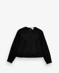 TOPSHOP - Áo kiểu nữ cổ tròn tay dài đính đinh tán Black Stud Yoke Collar