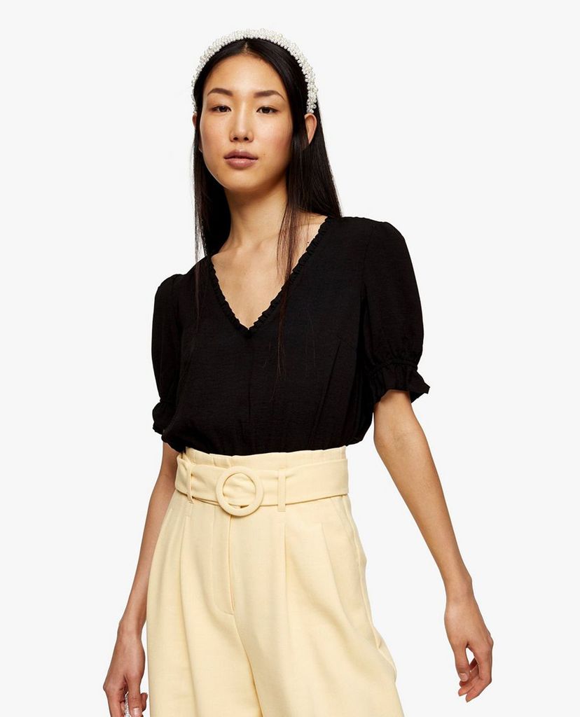 TOPSHOP - Áo kiểu nữ cổ V tay ngắn Black Tea