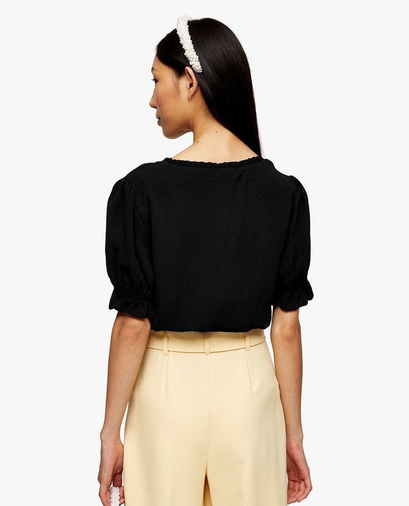 TOPSHOP - Áo kiểu nữ cổ V tay ngắn Black Tea