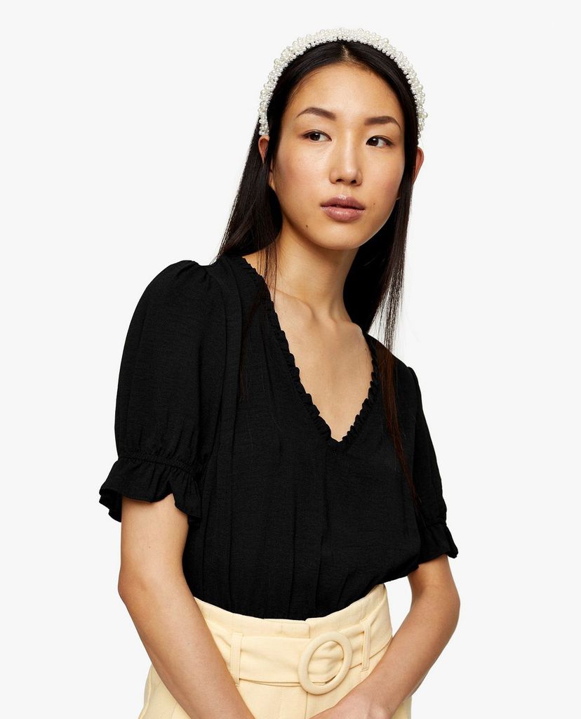 TOPSHOP - Áo kiểu nữ cổ V tay ngắn Black Tea