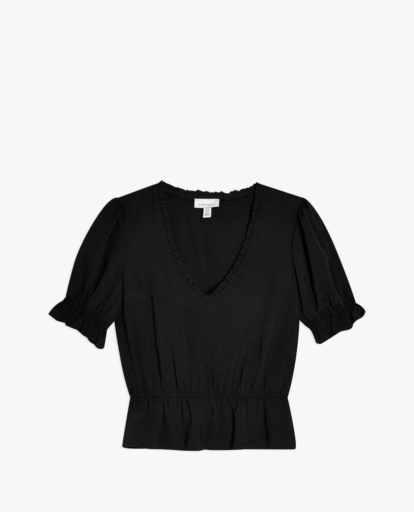 TOPSHOP - Áo kiểu nữ cổ V tay ngắn Black Tea
