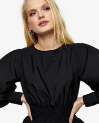 TOPSHOP - Áo kiểu nữ cổ tròn tay dài Black Blouse With Gathered