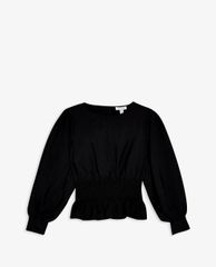 TOPSHOP - Áo kiểu nữ cổ tròn tay dài Black Blouse With Gathered
