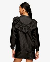 TOPSHOP - Áo kiểu nữ cổ cao tay dài Black Embroidered Yoke