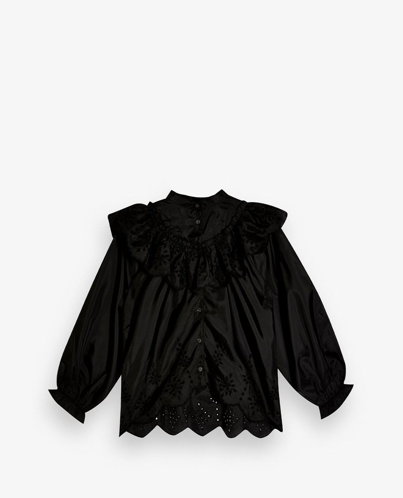 TOPSHOP - Áo kiểu nữ cổ cao tay dài Black Embroidered Yoke