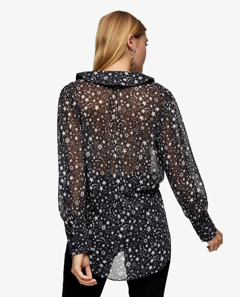 TOPSHOP - Áo kiểu nữ cổ tròn tay dài Black Oversized Star Collar