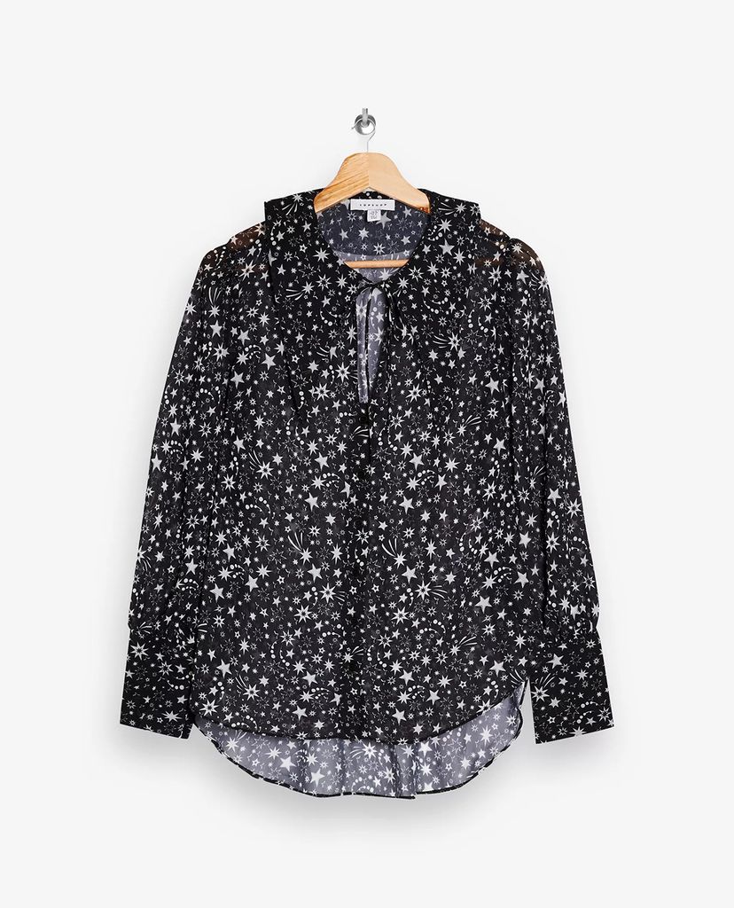 TOPSHOP - Áo kiểu nữ cổ tròn tay dài Black Oversized Star Collar