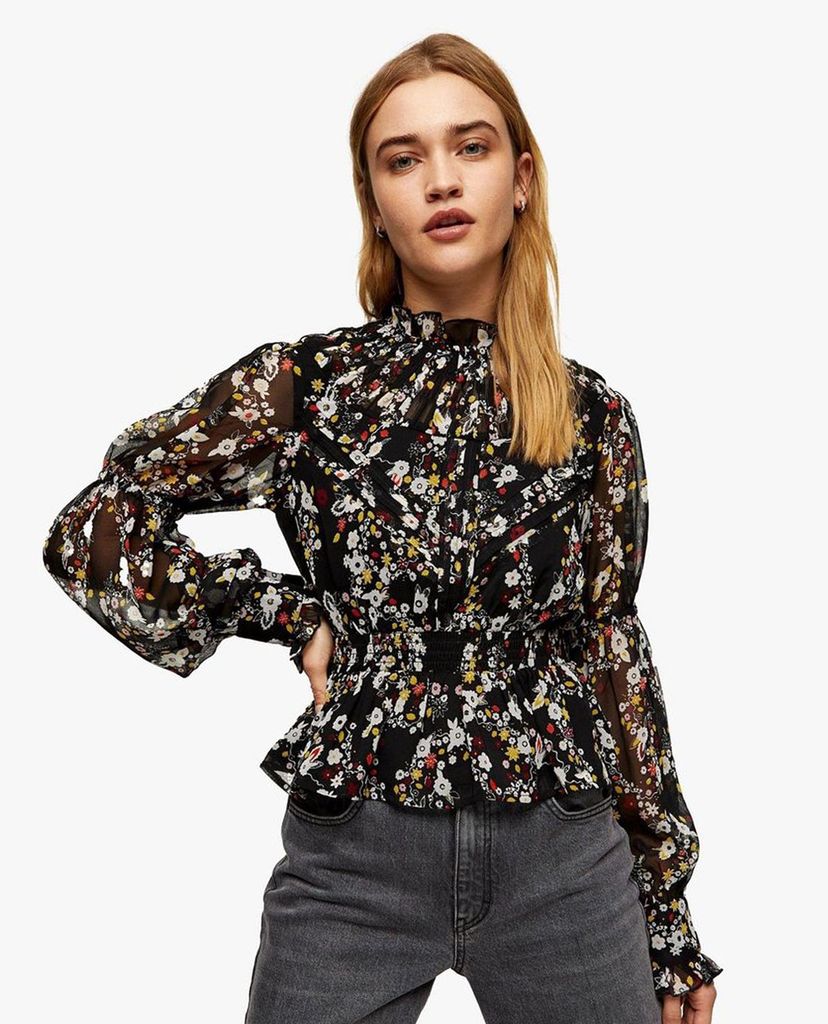 TOPSHOP - Áo kiểu nữ tay dài nhấn eo Floral Print