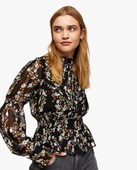 TOPSHOP - Áo kiểu nữ tay dài nhấn eo Floral Print