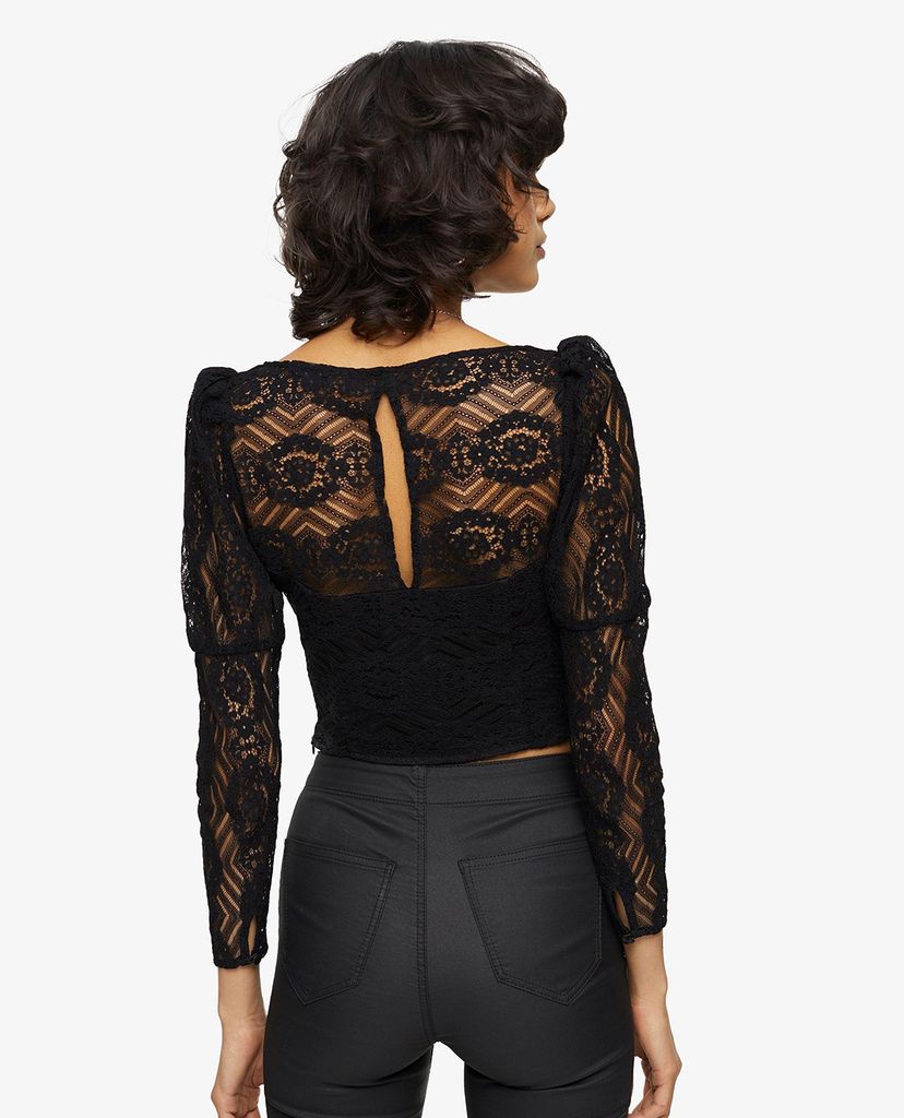 TOPSHOP - Áo kiểu nữ cổ vuông tay dài Black Lace Corset Prairie