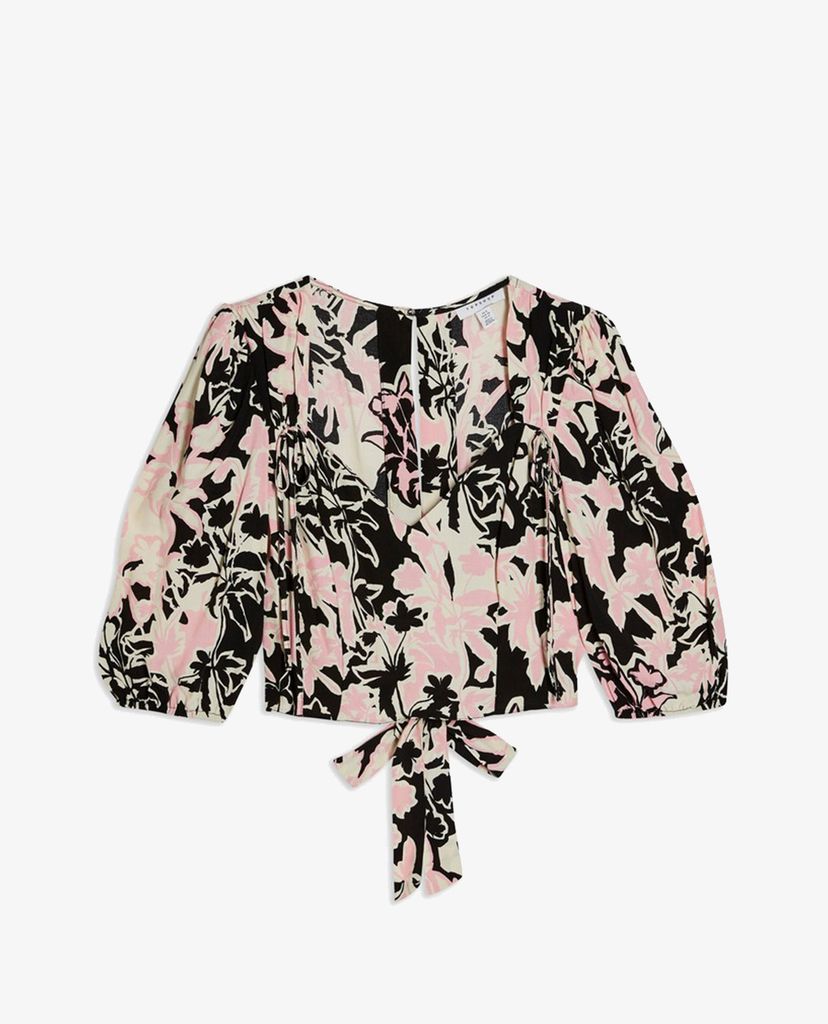 TOPSHOP - Áo kiểu nữ croptop cổ V tay lỡ phối họa tiết hoa