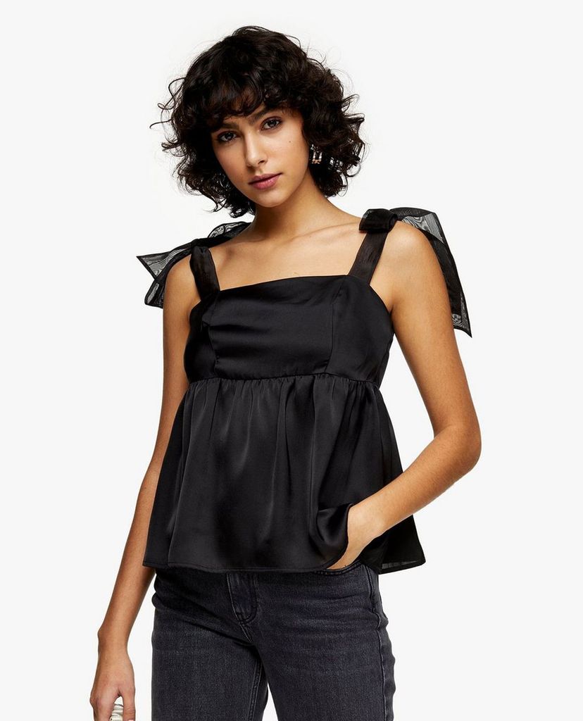 TOPSHOP - Áo kiểu nữ hai dây Black Satin Tie Shoulder