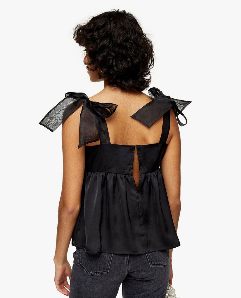 TOPSHOP - Áo kiểu nữ hai dây Black Satin Tie Shoulder