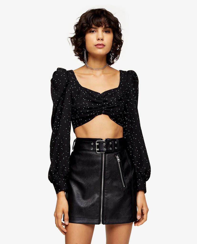 TOPSHOP - Áo croptop cổ vuông tay dài Spot Button Prairie