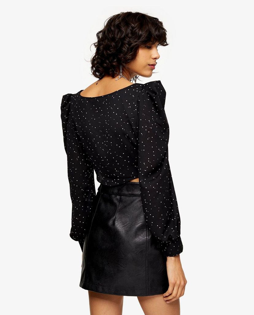 TOPSHOP - Áo croptop cổ vuông tay dài Spot Button Prairie