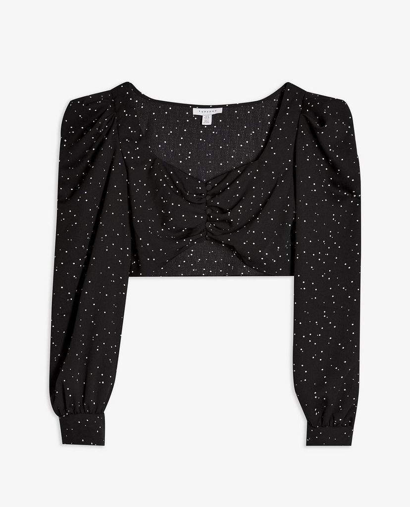 TOPSHOP - Áo croptop cổ vuông tay dài Spot Button Prairie