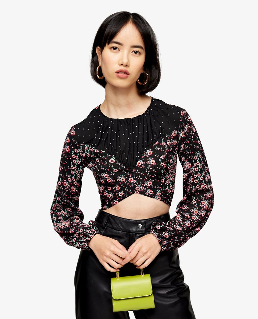TOPSHOP - Áo kiểu nữ croptop tay dài Mixed Floral Spot Print