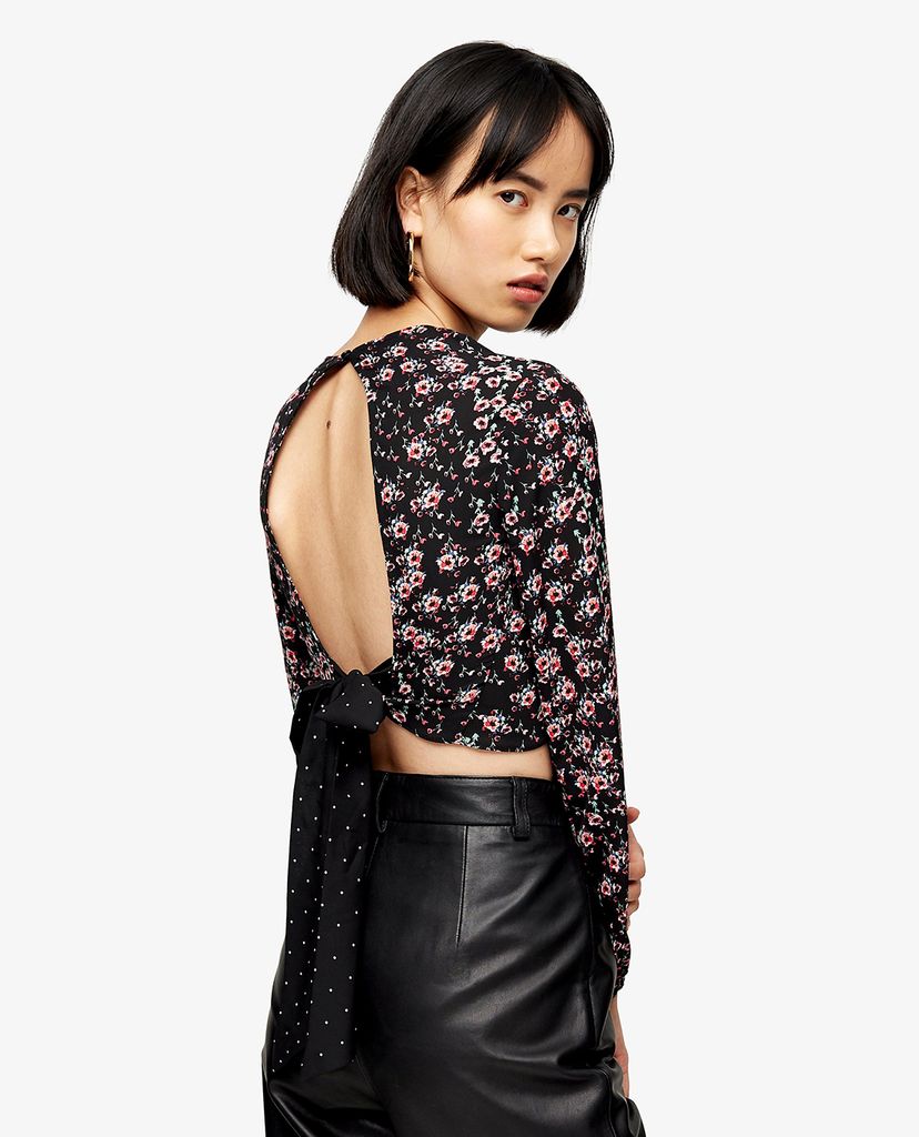 TOPSHOP - Áo kiểu nữ croptop tay dài Mixed Floral Spot Print