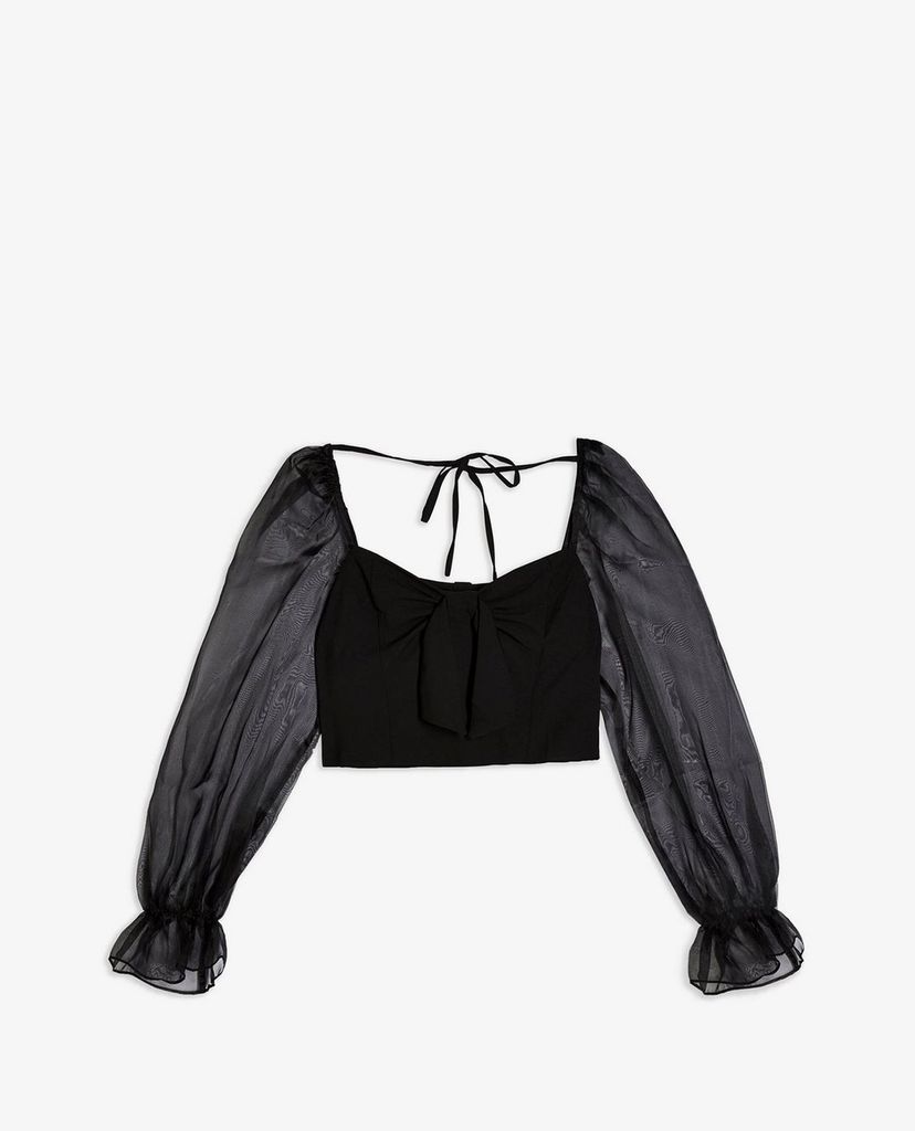 TOPSHOP - Áo croptop cổ vuông tay dài Black Sheer Organza