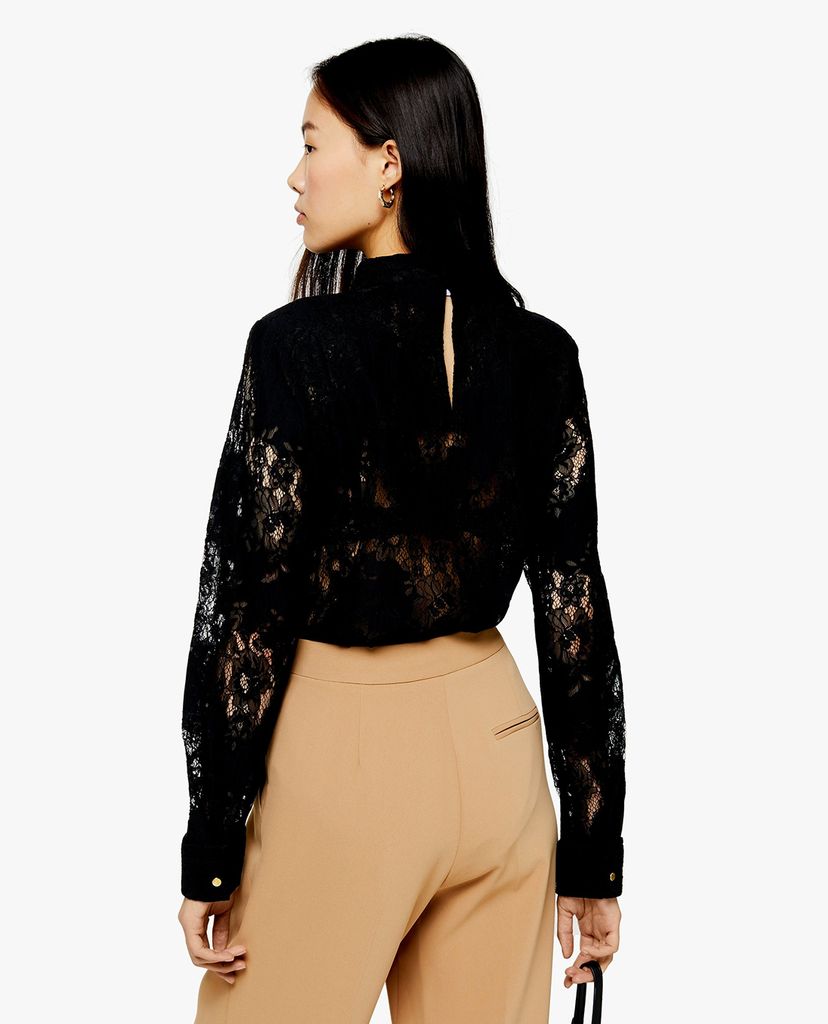 TOPSHOP - Áo sơ mi nữ tay dài Black Burnout Lace