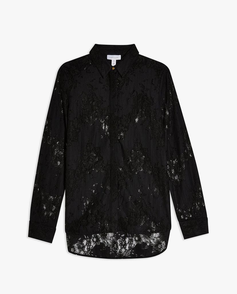 TOPSHOP - Áo sơ mi nữ tay dài Black Burnout Lace