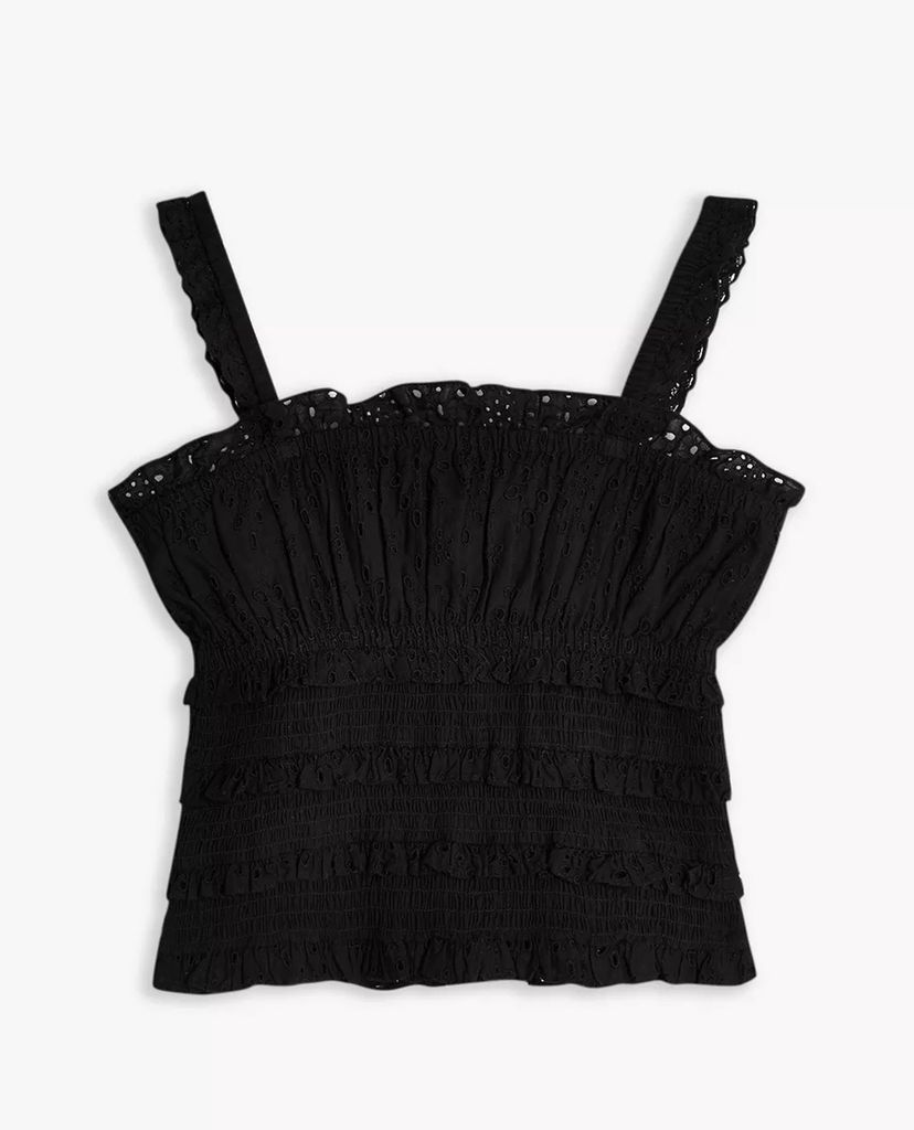TOPSHOP - Áo kiểu nữ croptop hai dây Black Broderie Cami