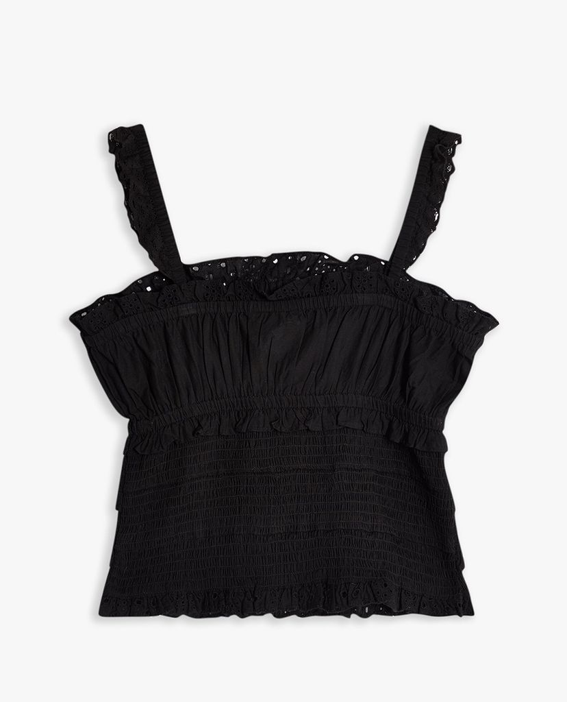 TOPSHOP - Áo kiểu nữ croptop hai dây Black Broderie Cami