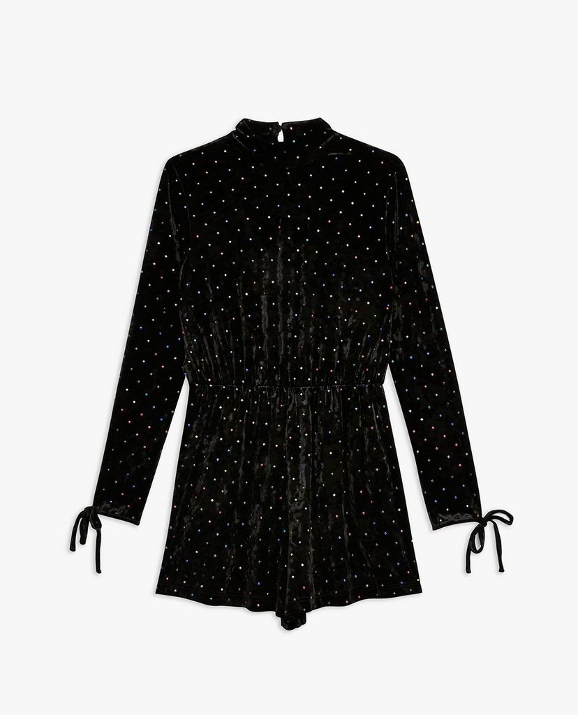 TOPSHOP - Playsuits nữ cổ lọ tay dài High Neck Spot Velvet