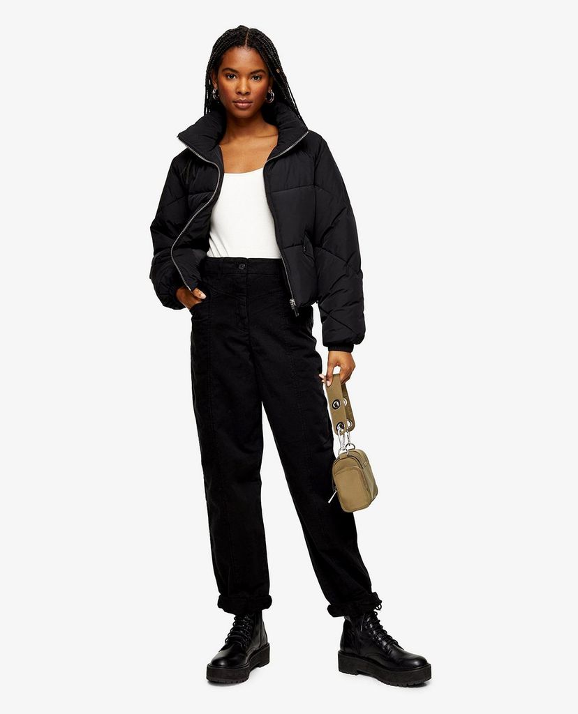 TOPSHOP - Quần kiểu nữ lưng cao Black 80s Casual Peg