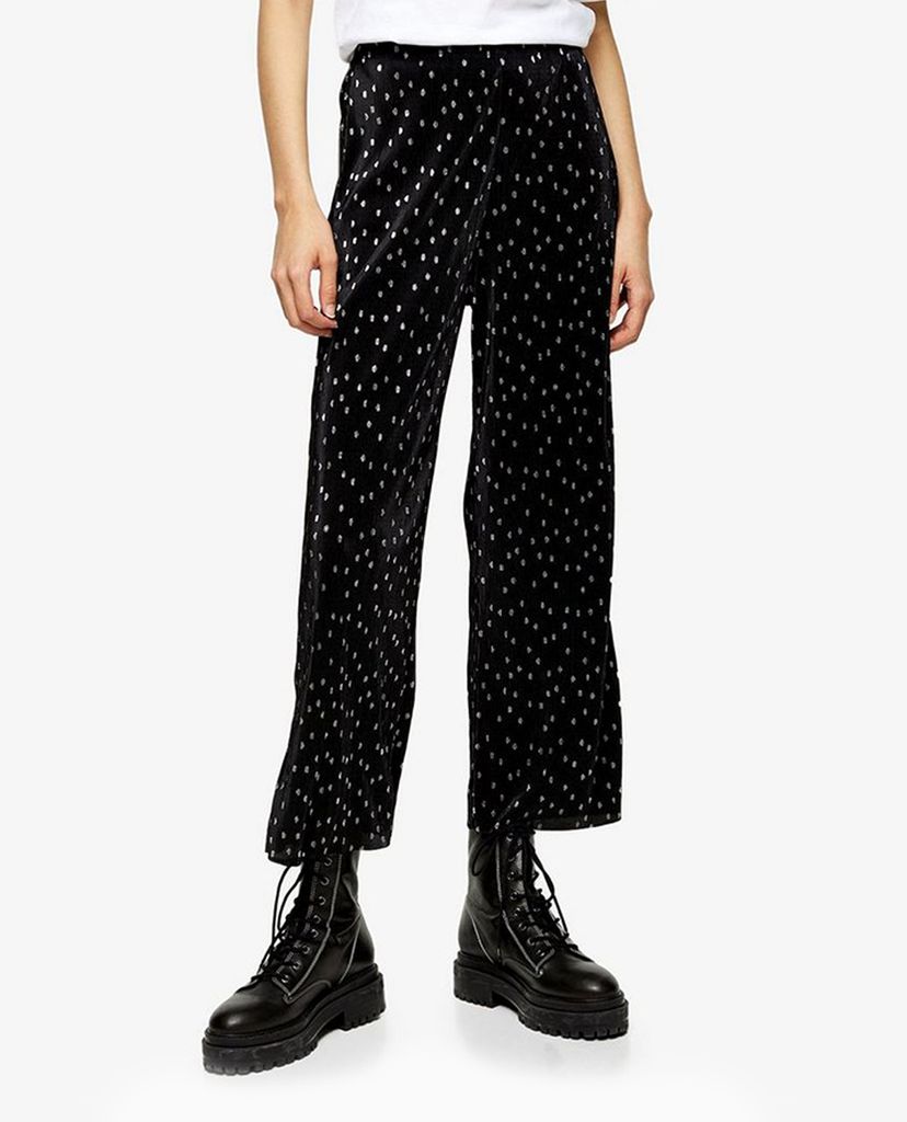 TOPSHOP - Quần kiểu nữ ống rộng Metallic Spot Plisse