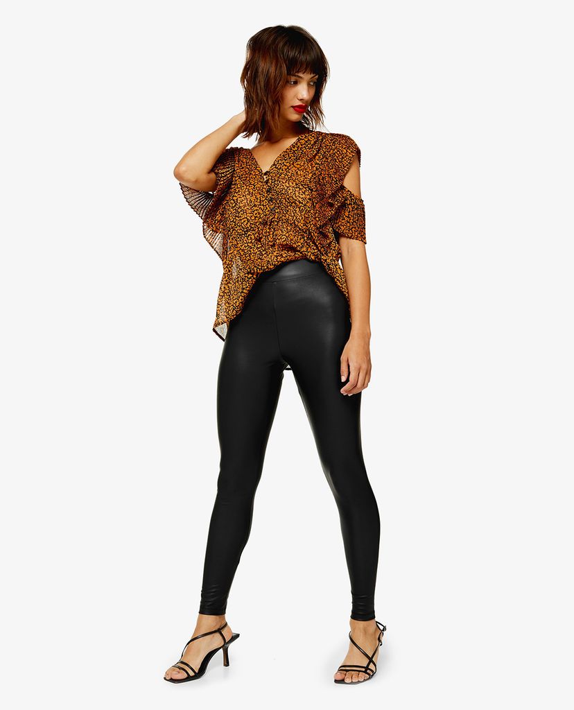 TOPSHOP - Quần legging nữ phom ôm Black Coated Faux Leather